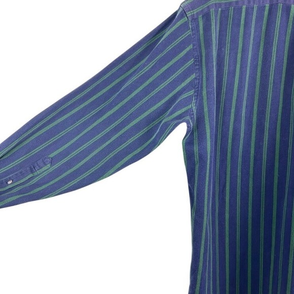 Vintage 90s‎ Faconnable Blue Green Striped Long Sleeve Button Down - Picture 5 of 6